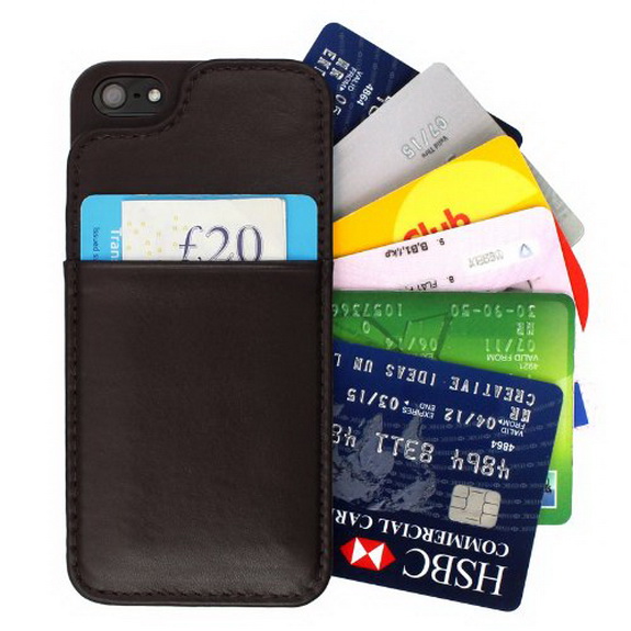 Slim Leather Wallet Case for iPhone 5 & 5S in Dark Brown - Holds up to 8 cards Slim Leather Wallet Case for iPhone 5 & 5S in Dark Brown - Holds up to 8 cards