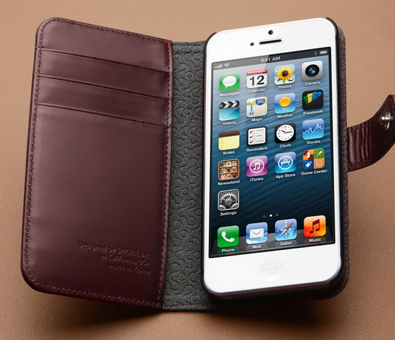 iPhone 5S Leather Case, Spigen Leather Wallet Case Valentinus for iPhone 5, 5S