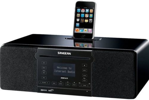 Sangean DDR-63 All-in-One Table Top with WiFi Internet, FM-RDS/Aux In/ CD/USB/iPod Cradle in Acoustically Designed Wooden Cabinet