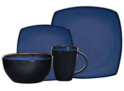 Gibson Soho Lounge Square 16-Piece Dinnerware Set, Blue, Service for 4