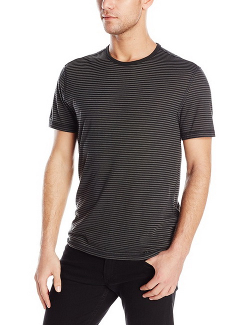 Men's Striped Short Sleeve Crew Neck Knit with Raw Cut