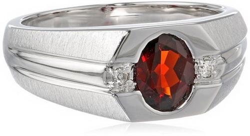 Men's Sterling Silver Garnet & Diamond Gents Ring