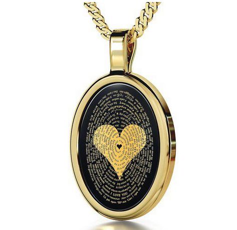 Love Necklace Inscribed with I Love You in 120 Languages in 24K Gold - Christmas gift for wife