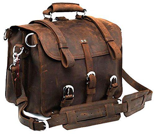 Polare Men's Real Cow Leather Shoulder Briefcase Messenger Bag