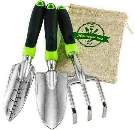 3-Piece Garden Tool Set with Ergonomic Handles from Homegrown Garden Tools; Includes Burlap Tote Sack; Makes the Perfect Gift