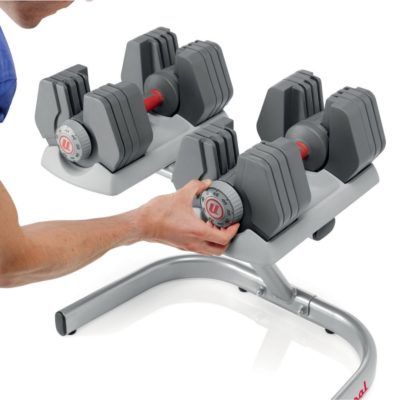 Universal PowerPak Adjustable Dumbbells with Stand - 4-45 lbs.