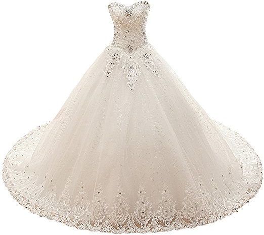 VIVIANSBRIDAL Sweetheart Long Bridal Wedding Dresses Ball Gown Princess Tulle Wedding Dress for Bride