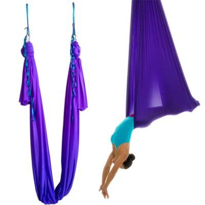 Wellsem5.5 Yards(5m/set) Elastic Pilates Yoga Aerial Swing Yoga Hammock with Carabiner&daisy Chain