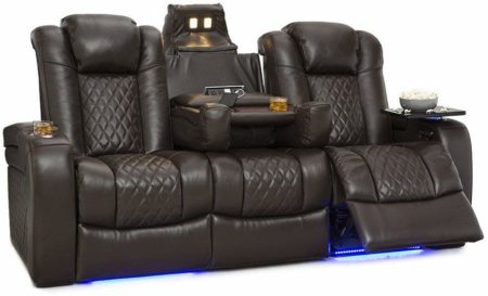 Seatcraft Anthem Home Theater Seating Leather - Best Recline Sofa with Drop-Down Table