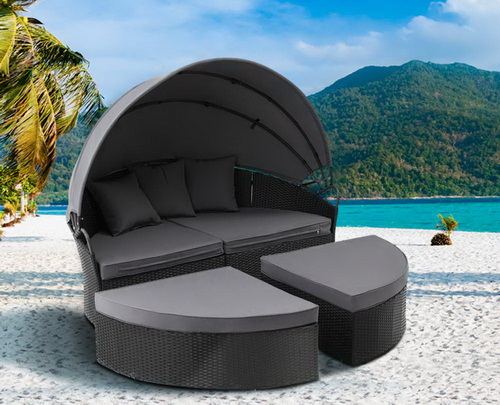 Solaura Outdoor Patio Round Daybed with Retractable Canopy