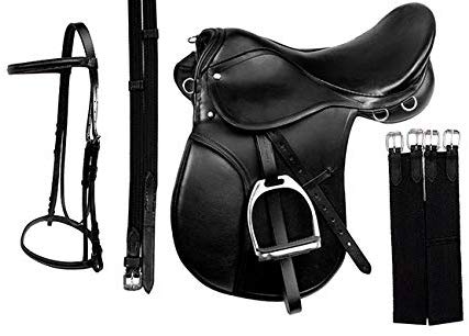 All-Purpose Black Leather English Riding Horse Saddle Starter Kit