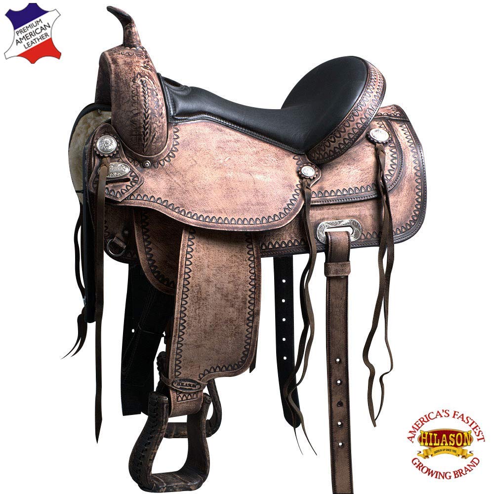 HILASON 15" Western Horse Saddle American Leather Flex Tree Trail