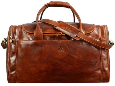 Time Resistance Brown Leather Duffel Bag