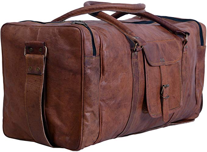 Large 24 inch Square Leather Duffle Bag for men