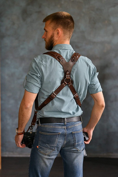 Leather Camera Harness for Two-Cameras with Soft lining