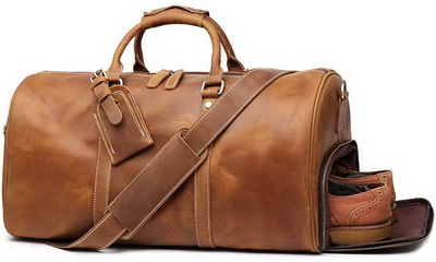 Leathfocus Leather Travel Luggage Duffle Bag for men