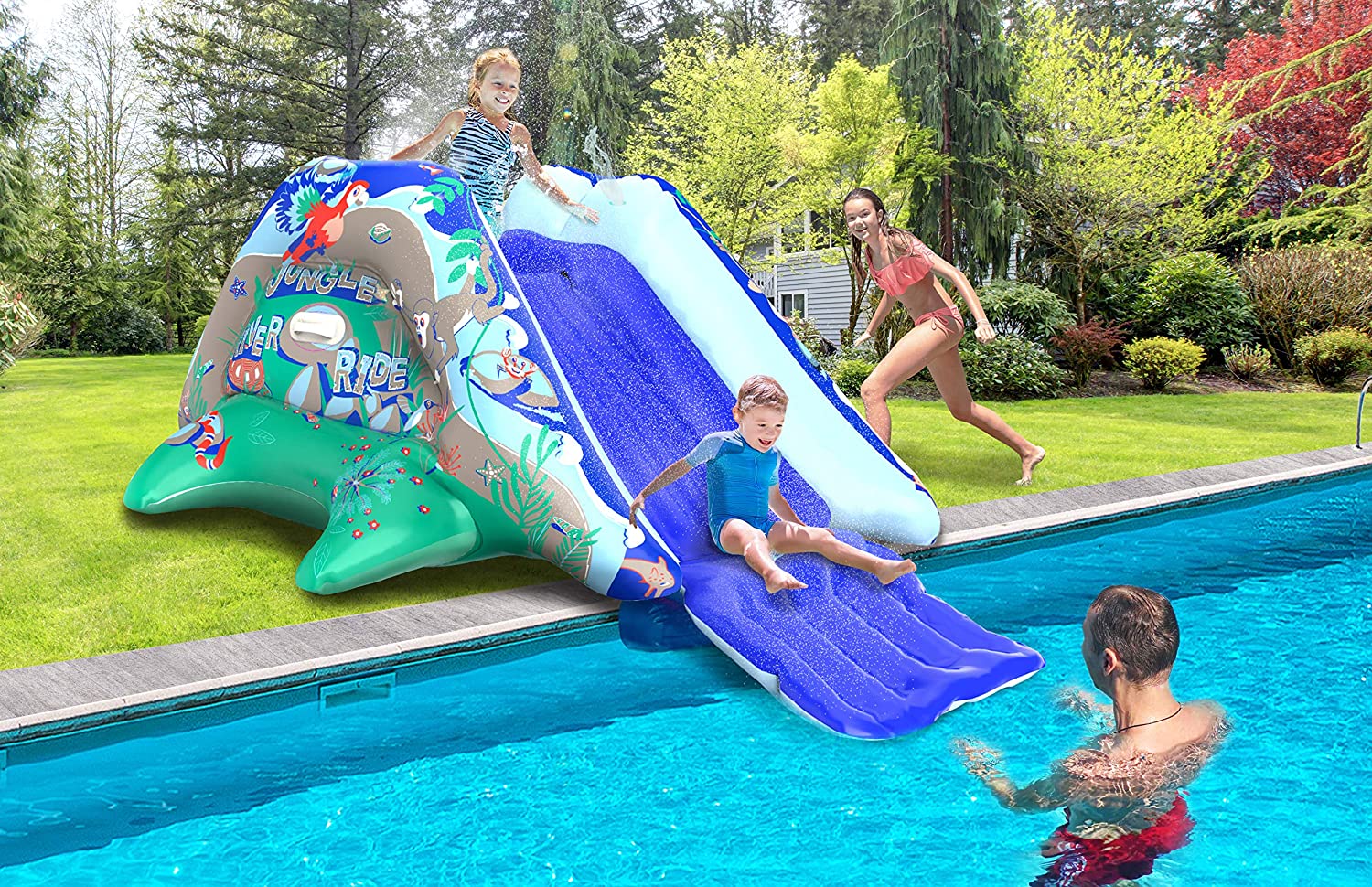 JungleRiverRide Multi-Sprinkler Inflatable Pool Slides for Inground Pools